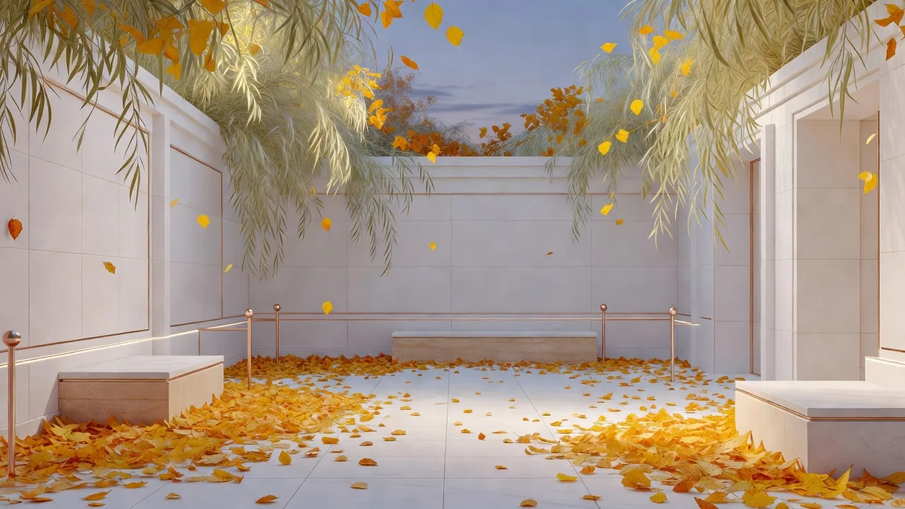 紅葉の中庭、黄昏の色