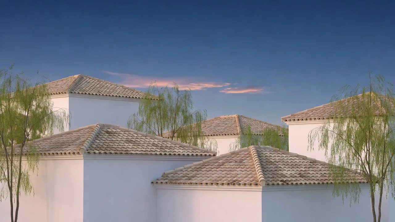 黄昏の屋根の風景